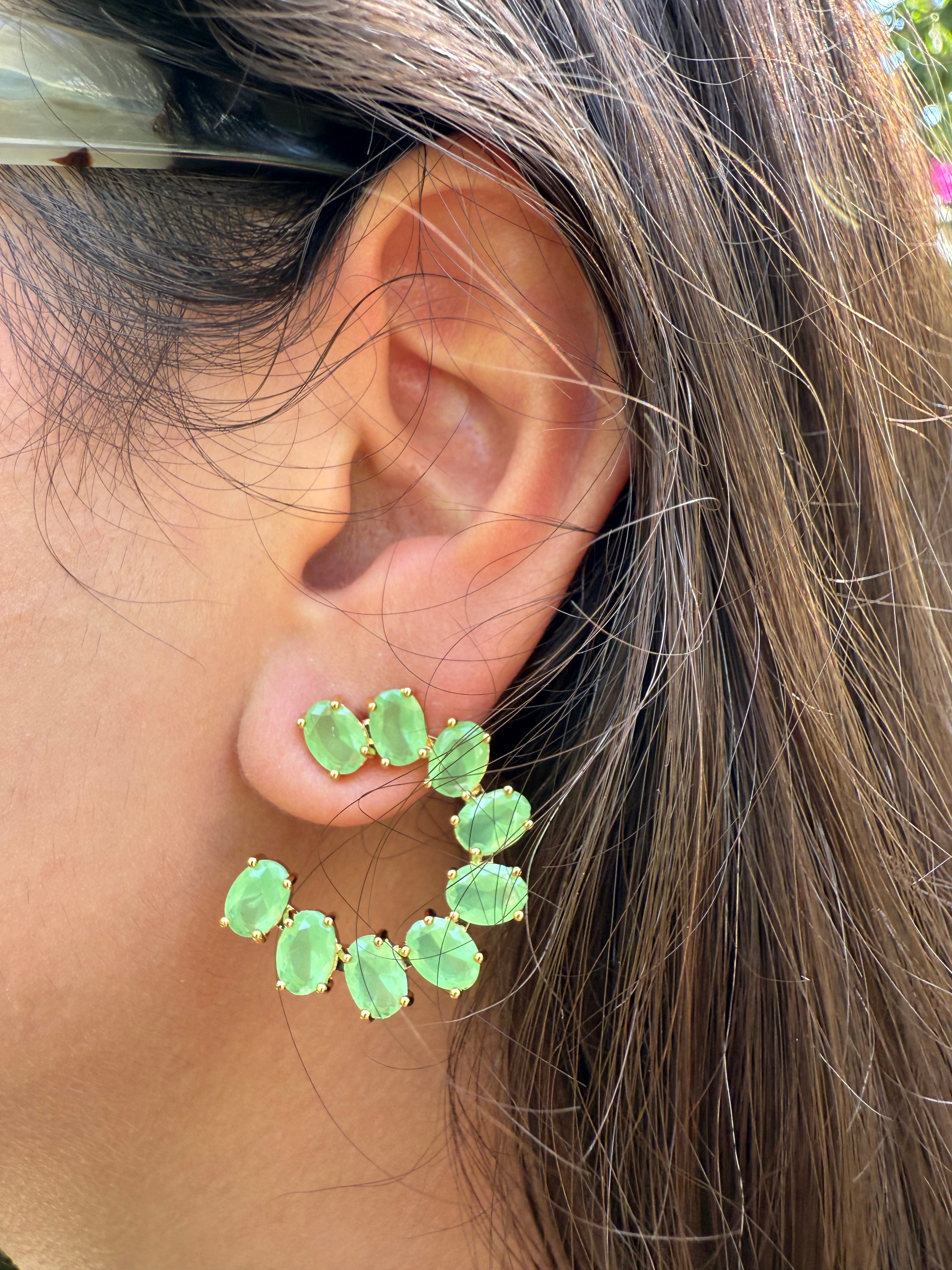 Olive green circular stone earrings