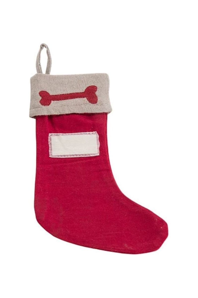 Chaussette rouge avec motif os pour chien