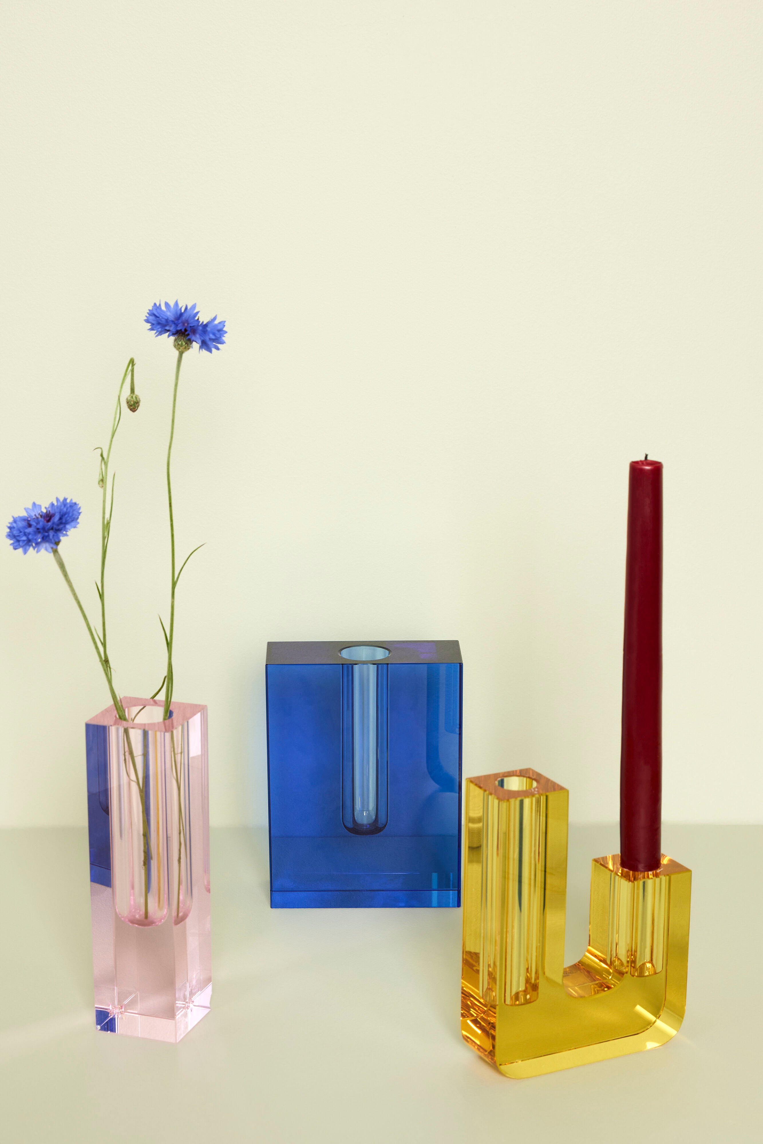 Blaue Blockvase/Kerzenhalter