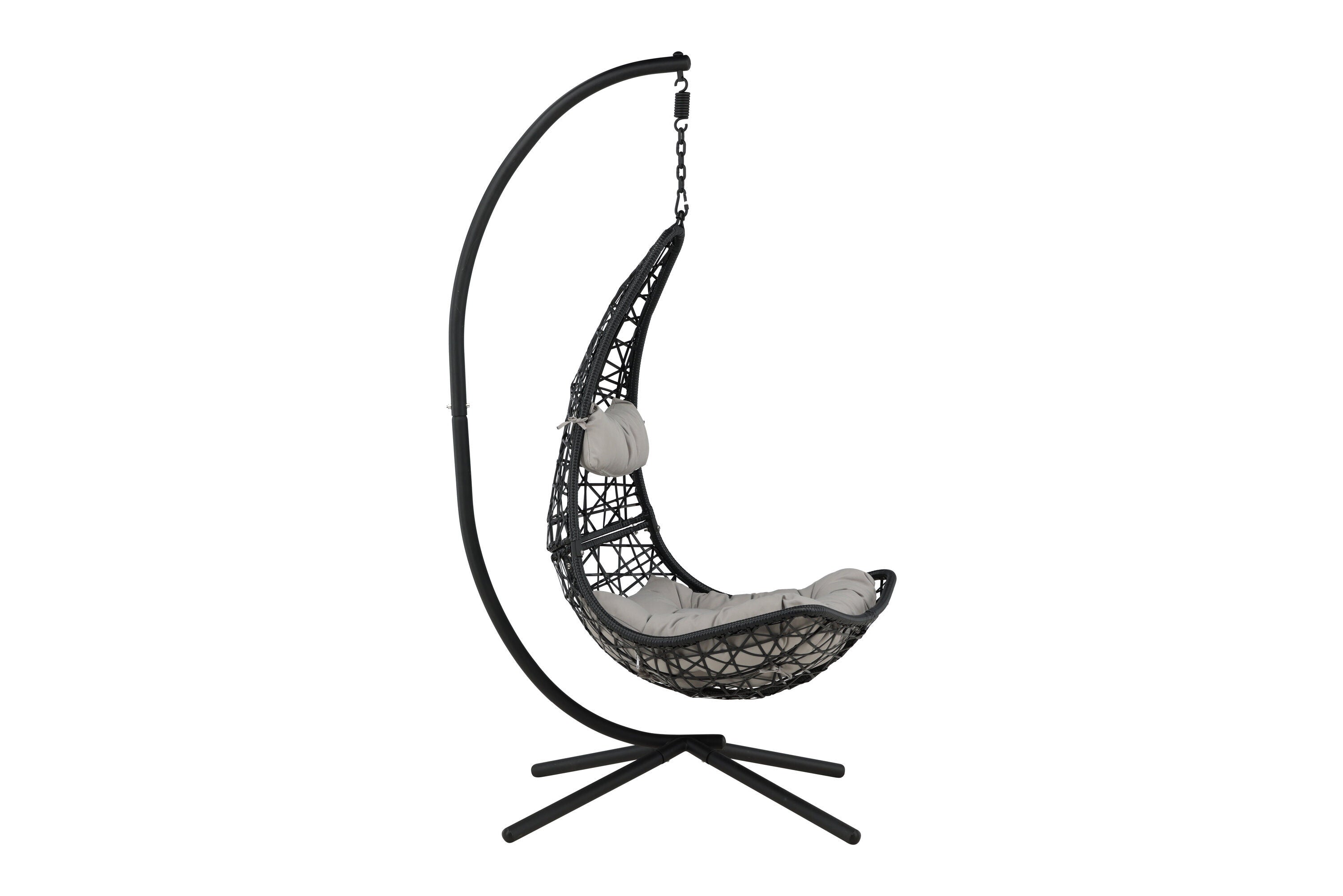 Edinburgh Hanging Chair - Black Frame / Black Wicker / Grey Cushion