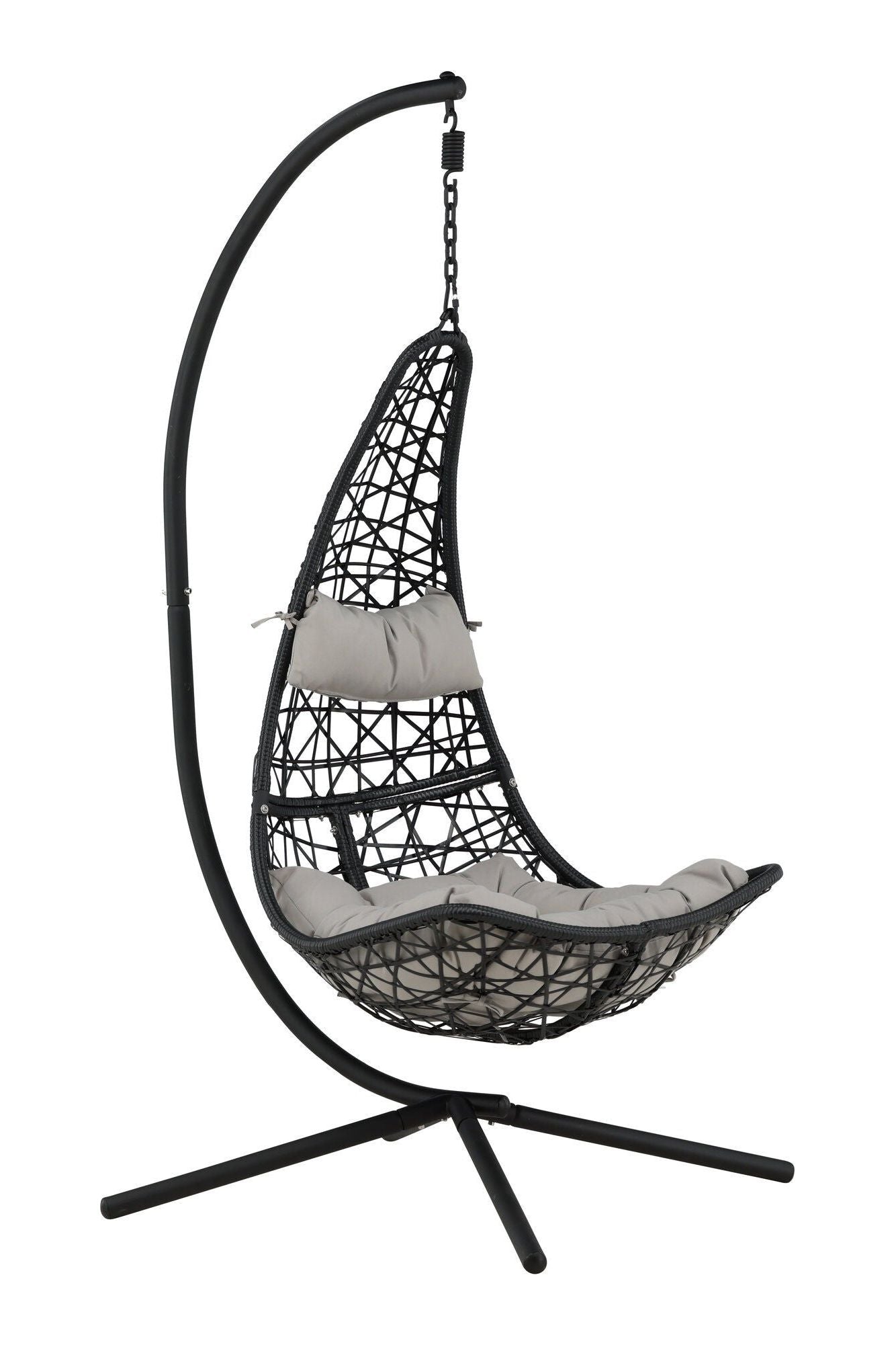 Edinburgh Hanging Chair - Black Frame / Black Wicker / Grey Cushion