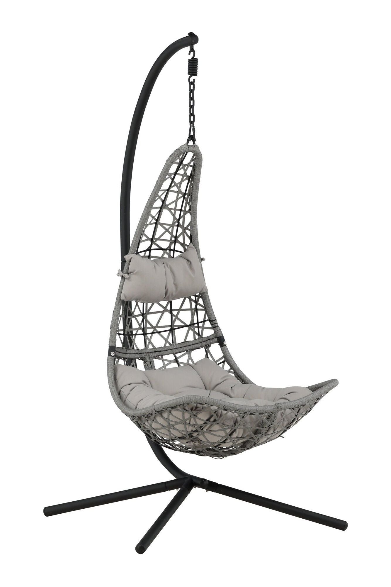 Edinburgh Hanging Chair - Black Frame / Grey Wicker / Grey Cushion