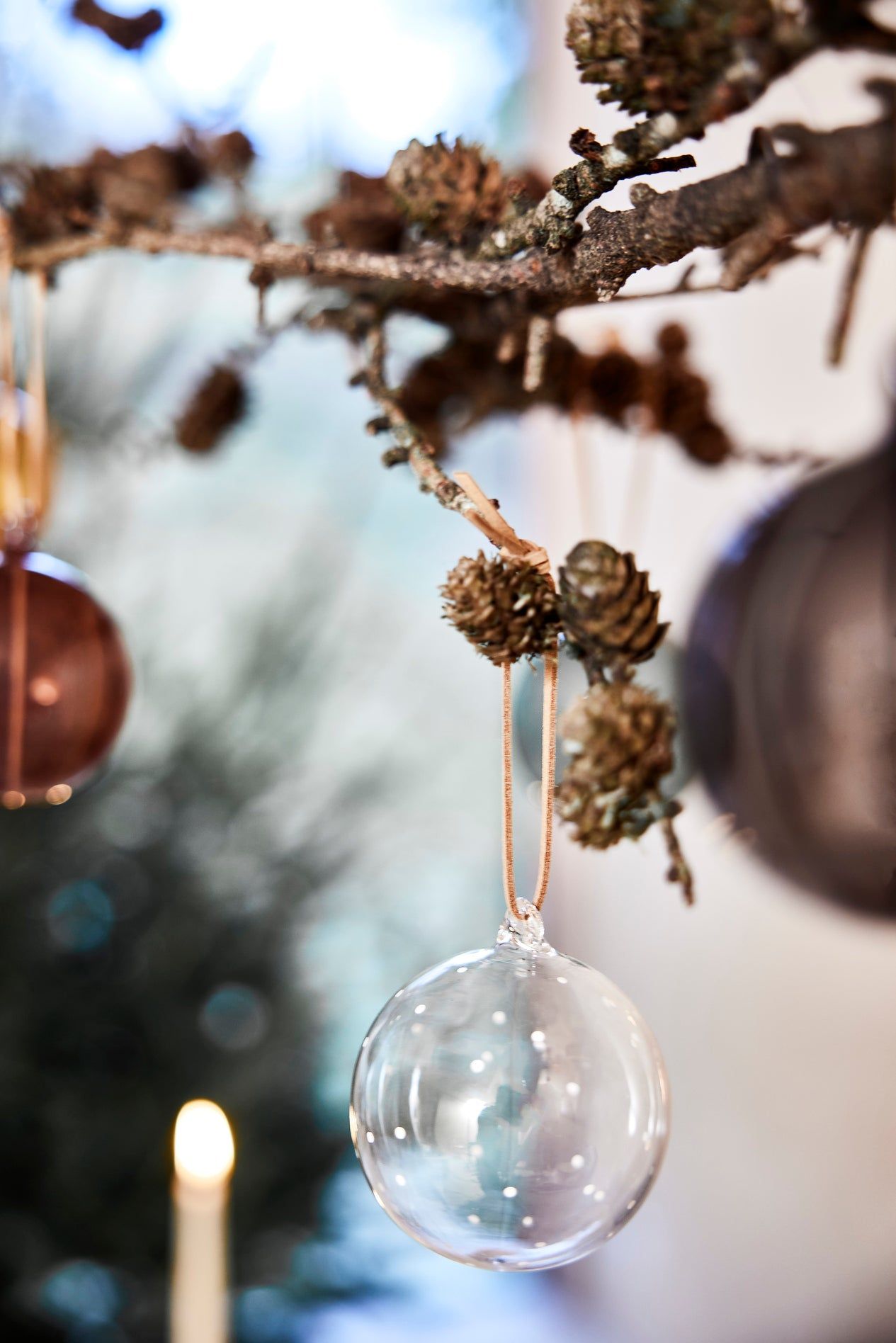 Ornement de Noël en Verre Natale - Lot de 2 - Transparent / Noix de Muscade