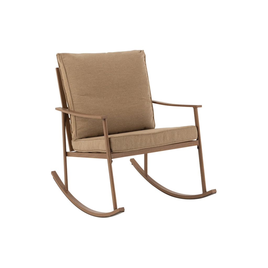 Chaise à balancement en métal/textile beige/marron foncé