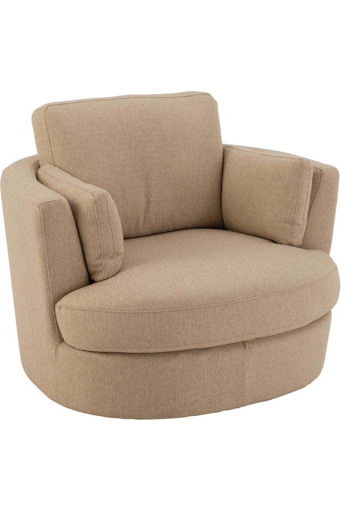 Swivel Chair Wood/Beige Textile 