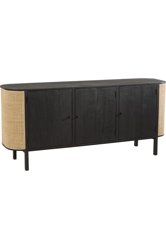 Molly 3-door sideboard in exotic wood/black rattan 