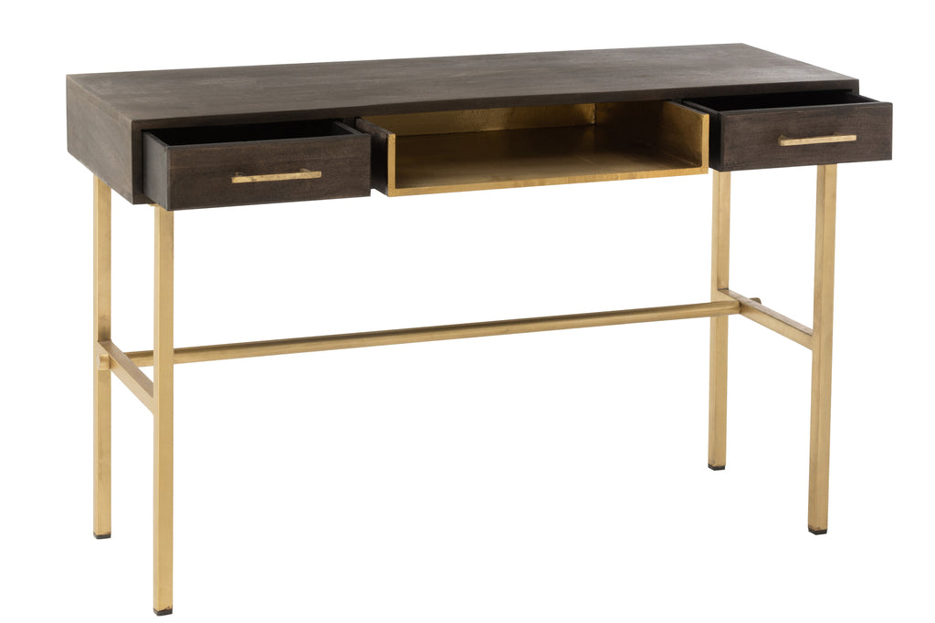 Janis Console 2 Drawers Mango Wood/Brown Metal/Gold