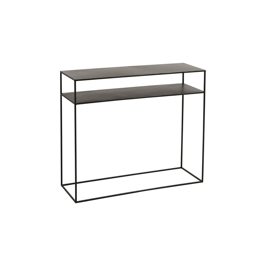 Rectangular console with 2 shelves in black metal 