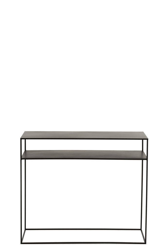 Rectangular console with 2 shelves in black metal 