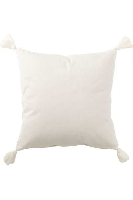 Coussin avec 4 Pompons en Coton Blanc/Marron