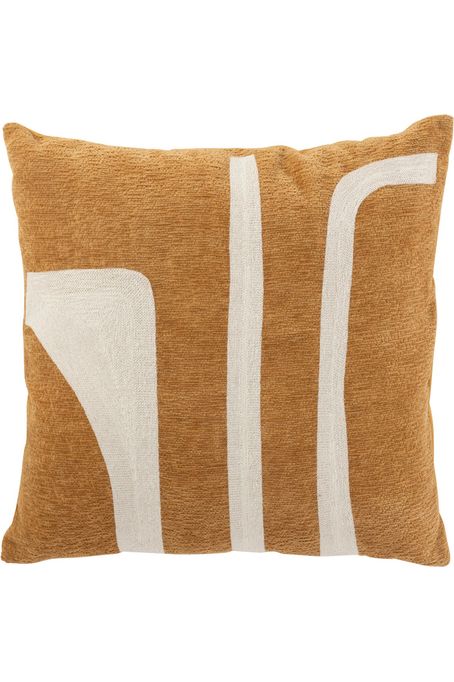 Coussin en chenille avec motif, polyester, coloris ocre/blanc