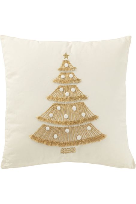 Christmas tree pattern cushion with fringes and pompoms