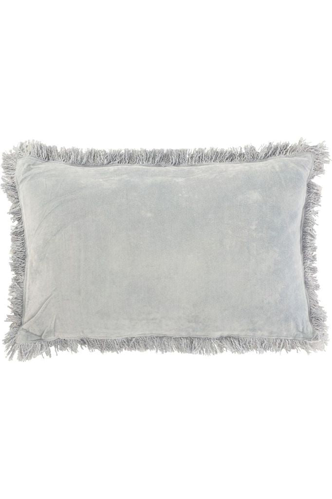 Coussin Frange Coton Velours Bleu