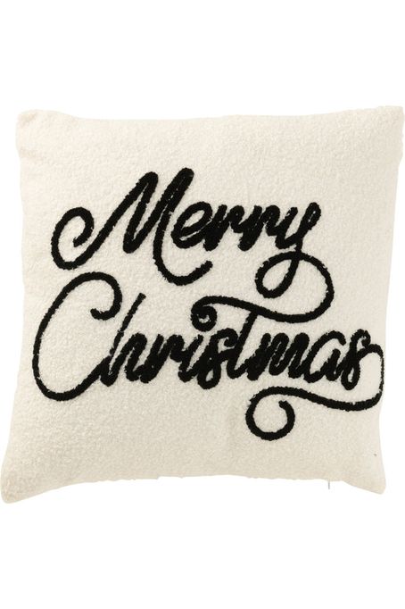 Coussin Merry Christmas Bouclé Blanc/Noir