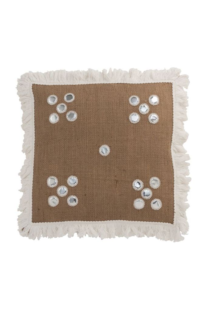 Coussin Miroirs Dans Les Coins Jonc Naturel/Blanc