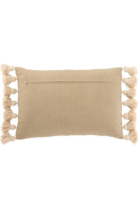 Coussin Rectangle avec Pompons en Coton/Polyester Taupe