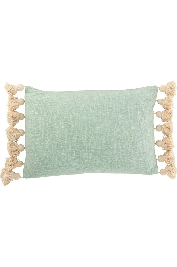 Coussin Rectangle avec Pompons en Coton/Polyester Bleu