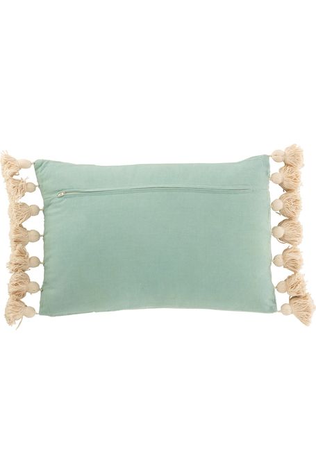 Coussin Rectangle avec Pompons en Coton/Polyester Bleu