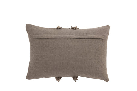 Coussin Rectangulaire avec Bande à Pompons en Coton Taupe