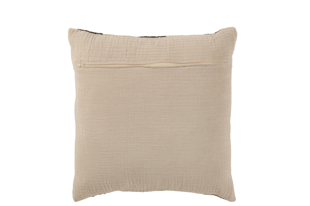 Square Beige Linen Striped Cushion