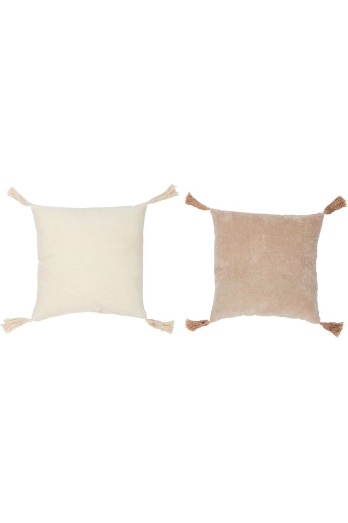 Coussin Pompon Coton Beige/Blanc