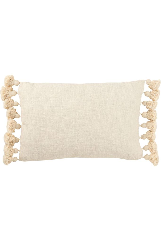 Coussin Pompon Coton Beige Long