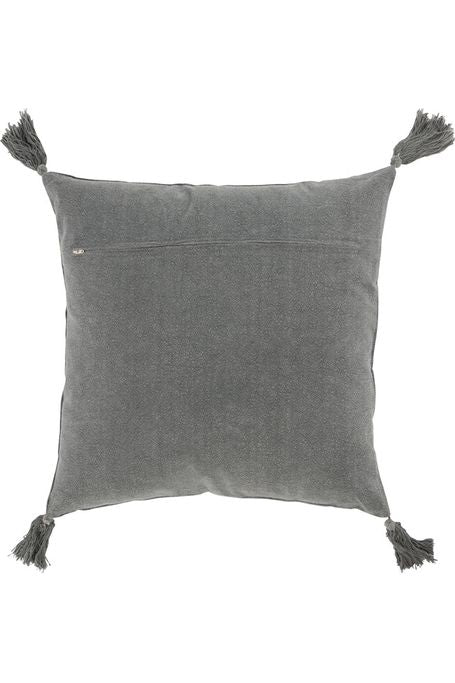 Coussin Léna à Pompons en Coton Gris