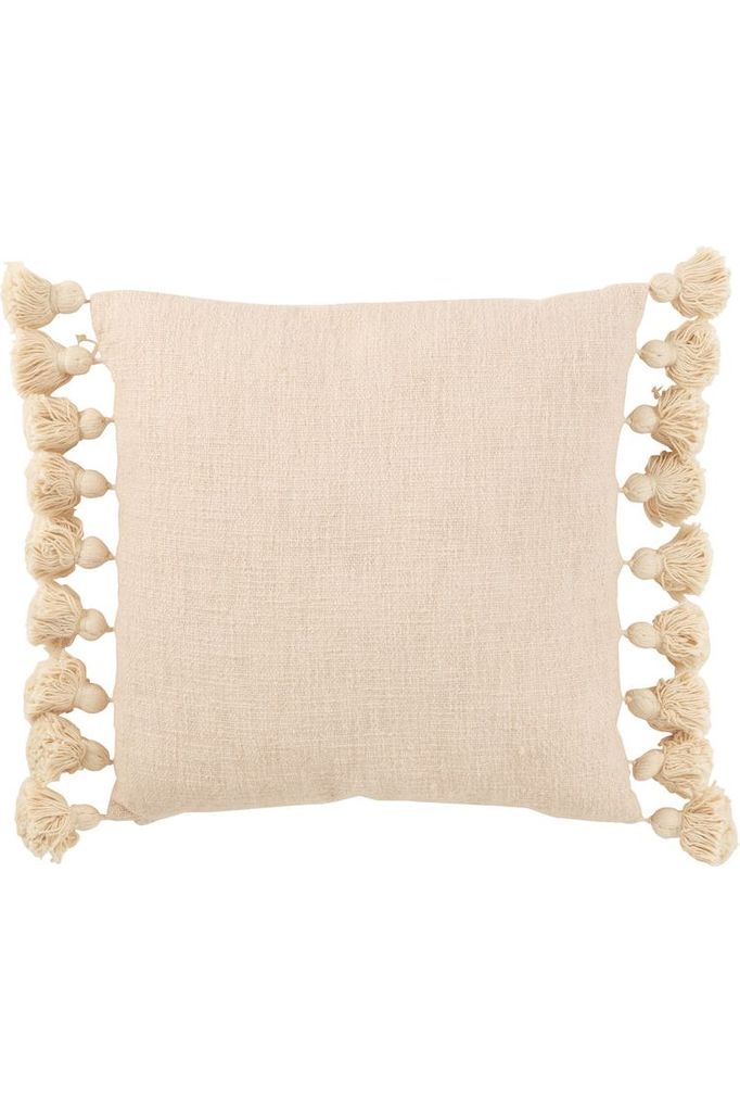 Square Peach Cotton Pompom Cushion