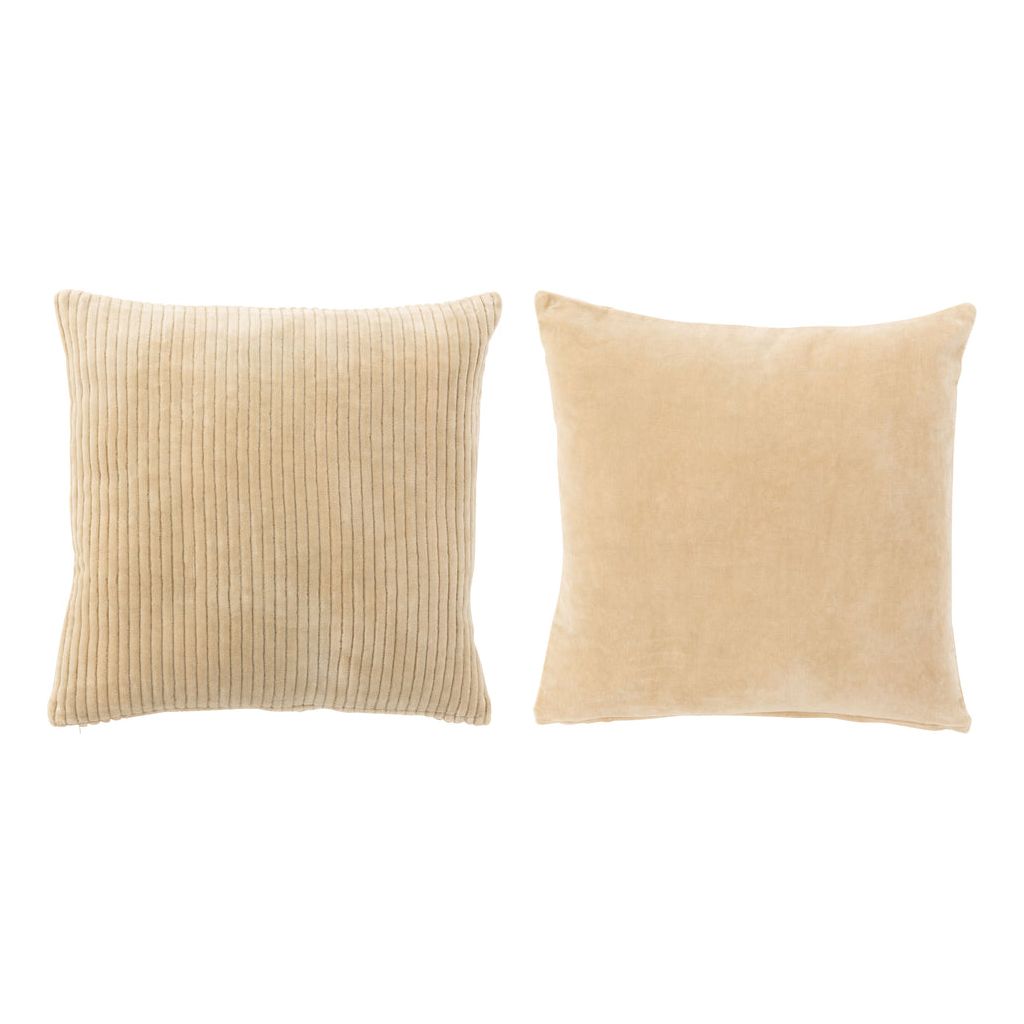 Square Velvet Cushion in Beige Cotton