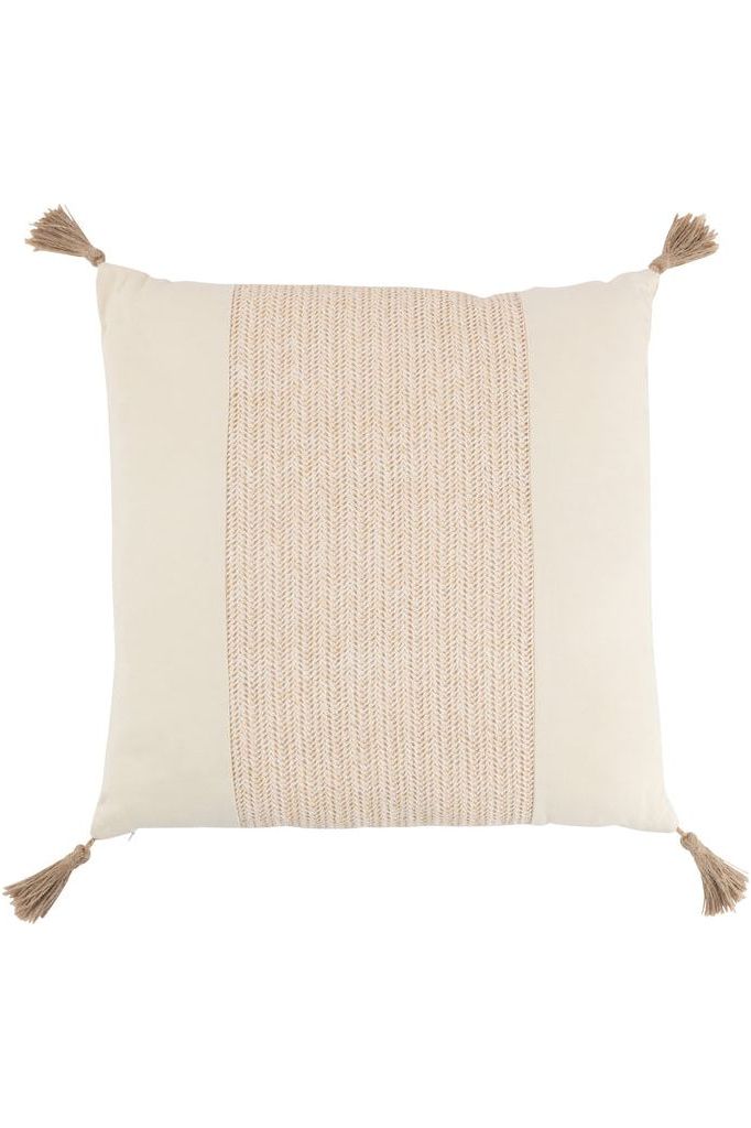 Coussin Tissé Carré en Polyester Beige