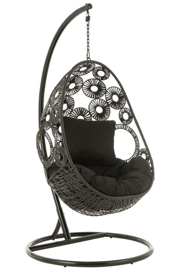 Hanging Chair + Cushions Bula Metal/Black Rattan 