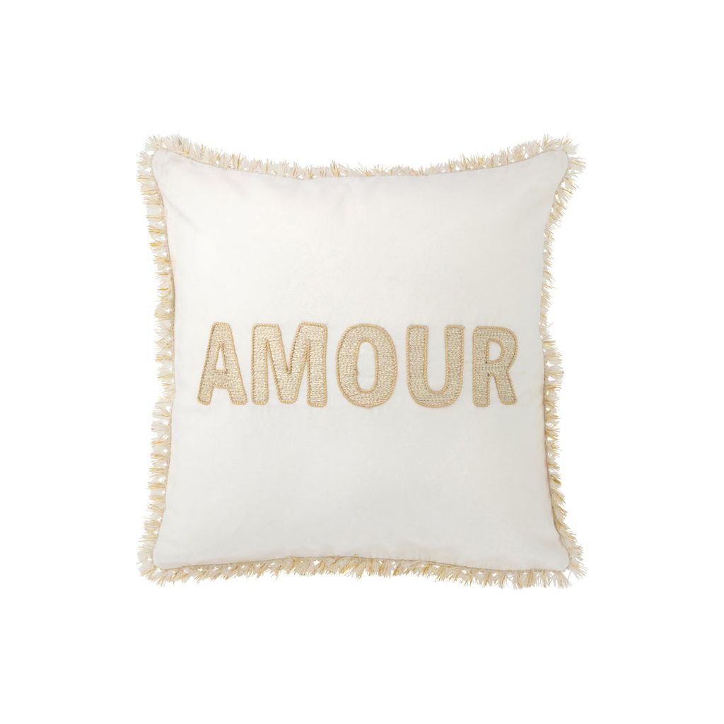 White/Gold Textile Love Cushion