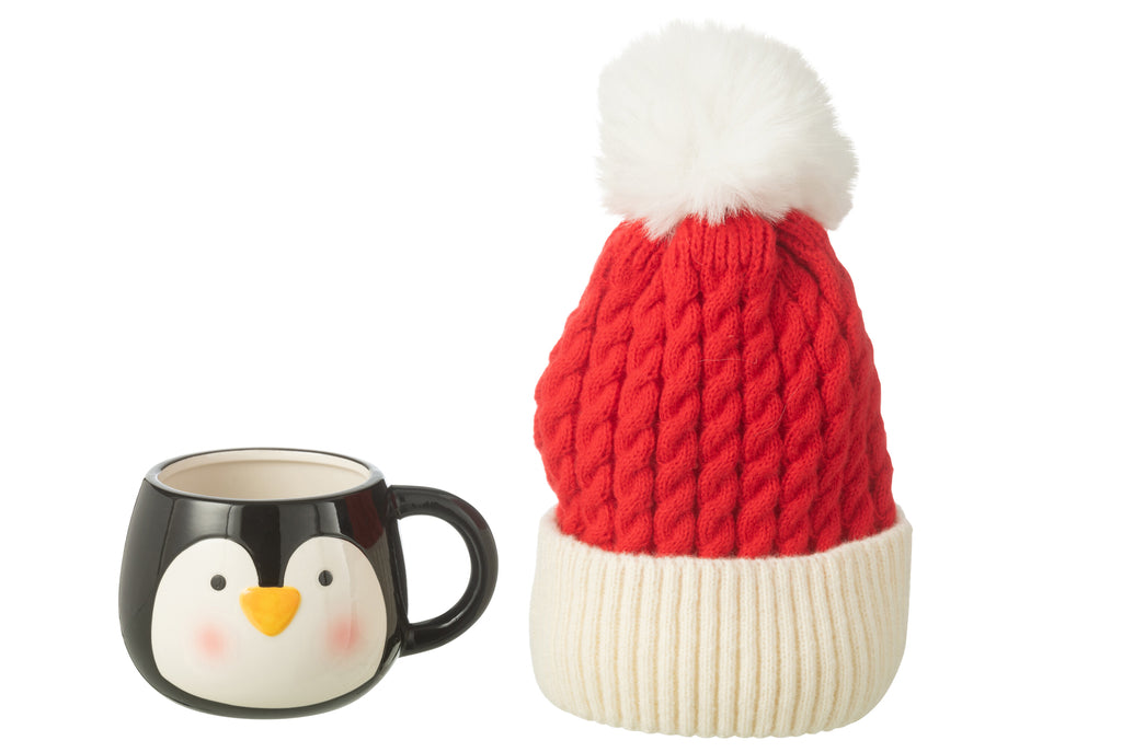 Pinguin-Tasse und Mütze in Geschenkbox