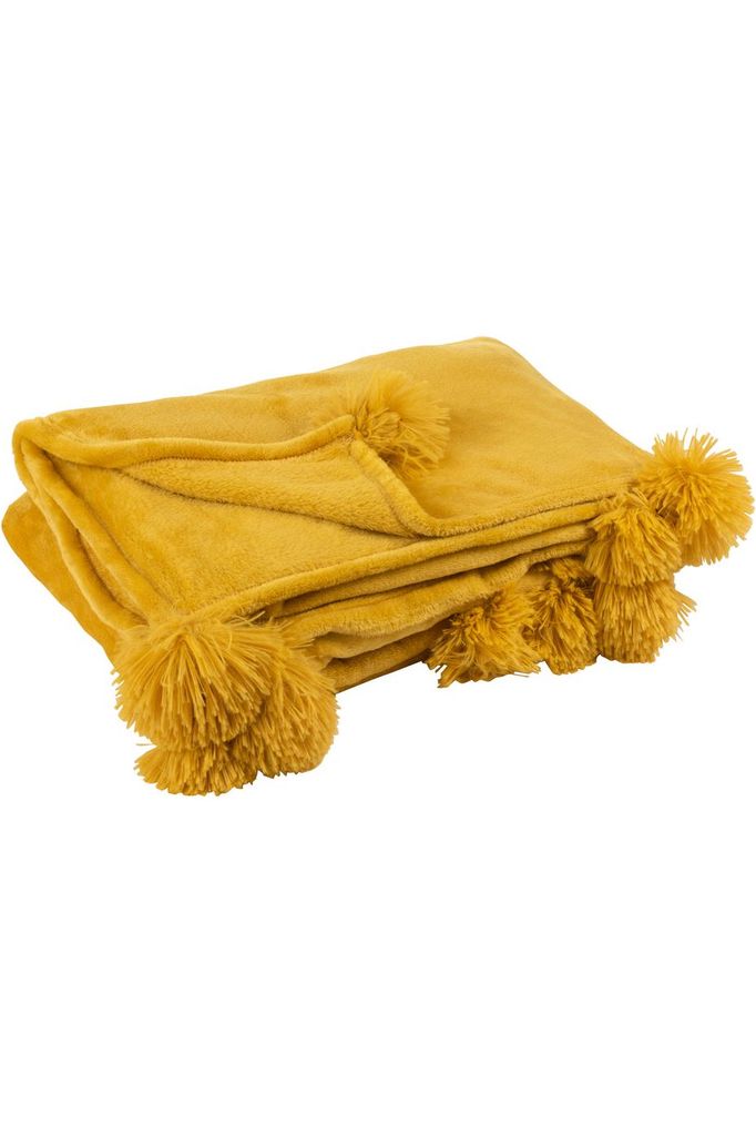 Ocher Polyester Pompom Plaid