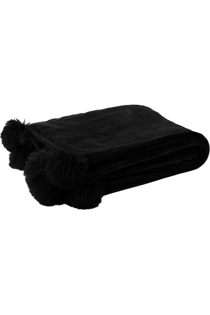 Black Polyester Pompom Plaid