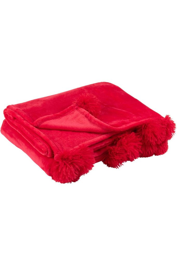 Fuchsia Polyester Pompom Plaid