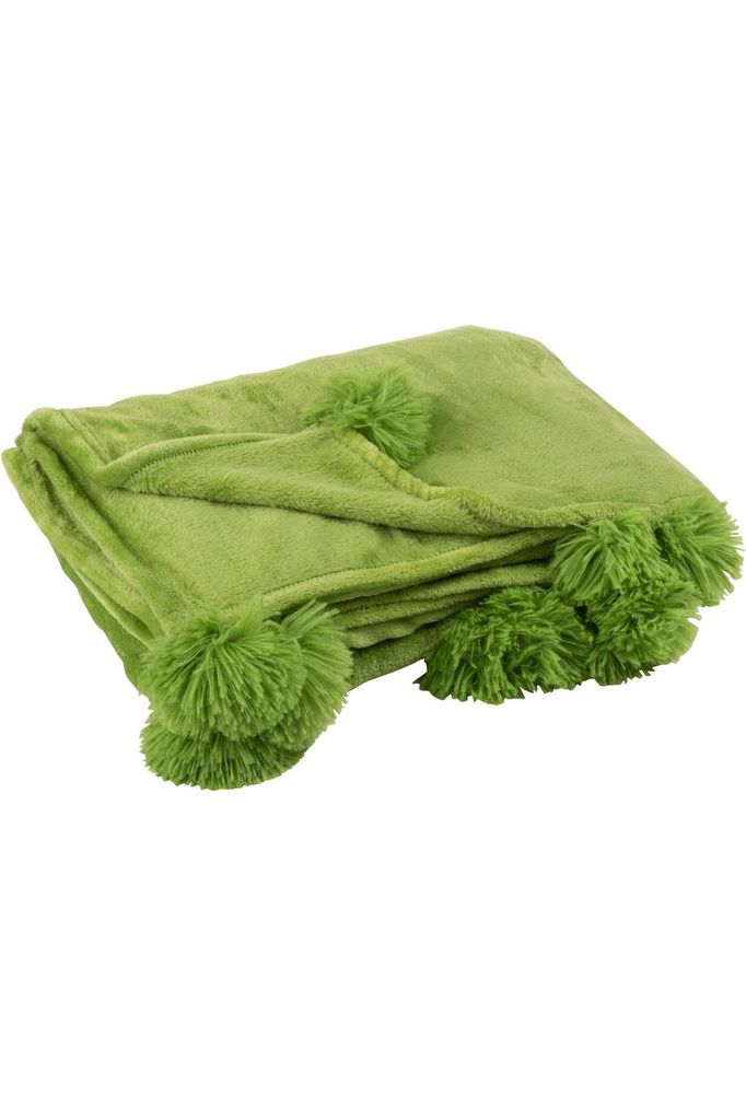 Plaid Pompon Polyester Vert Herbe