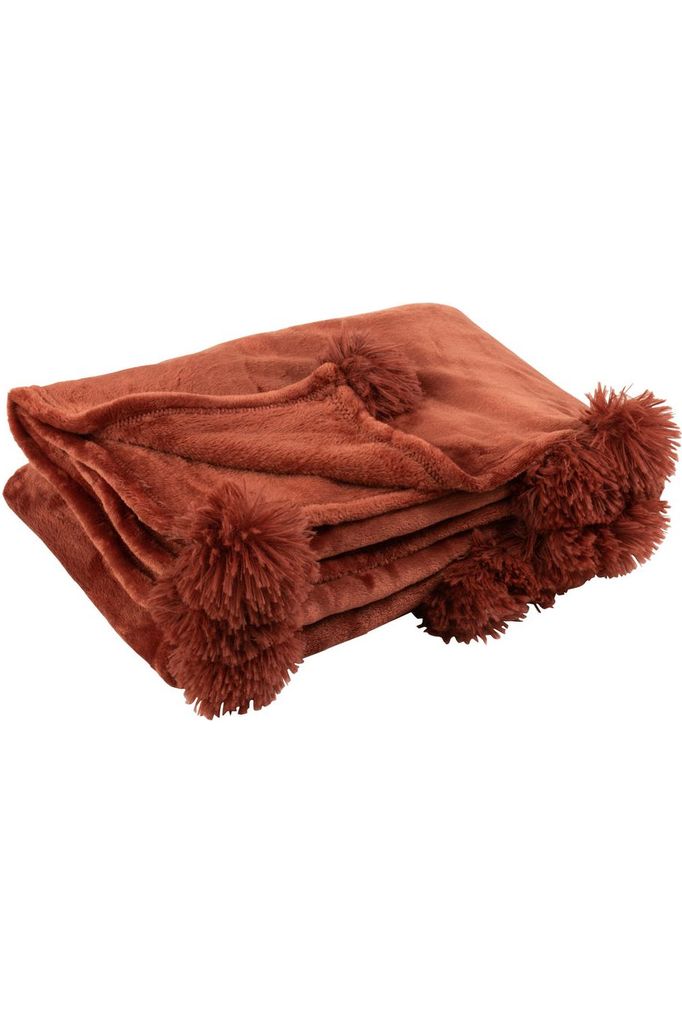 Marsala Polyester Pompom Plaid