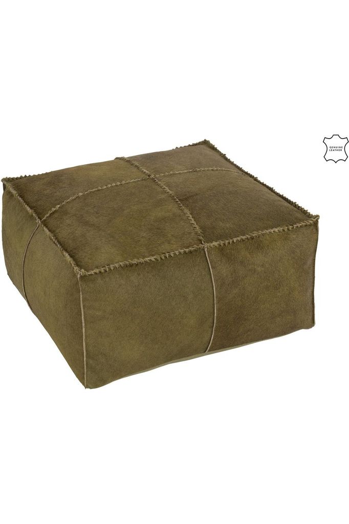 Pouf en Cuir de Vache Olive