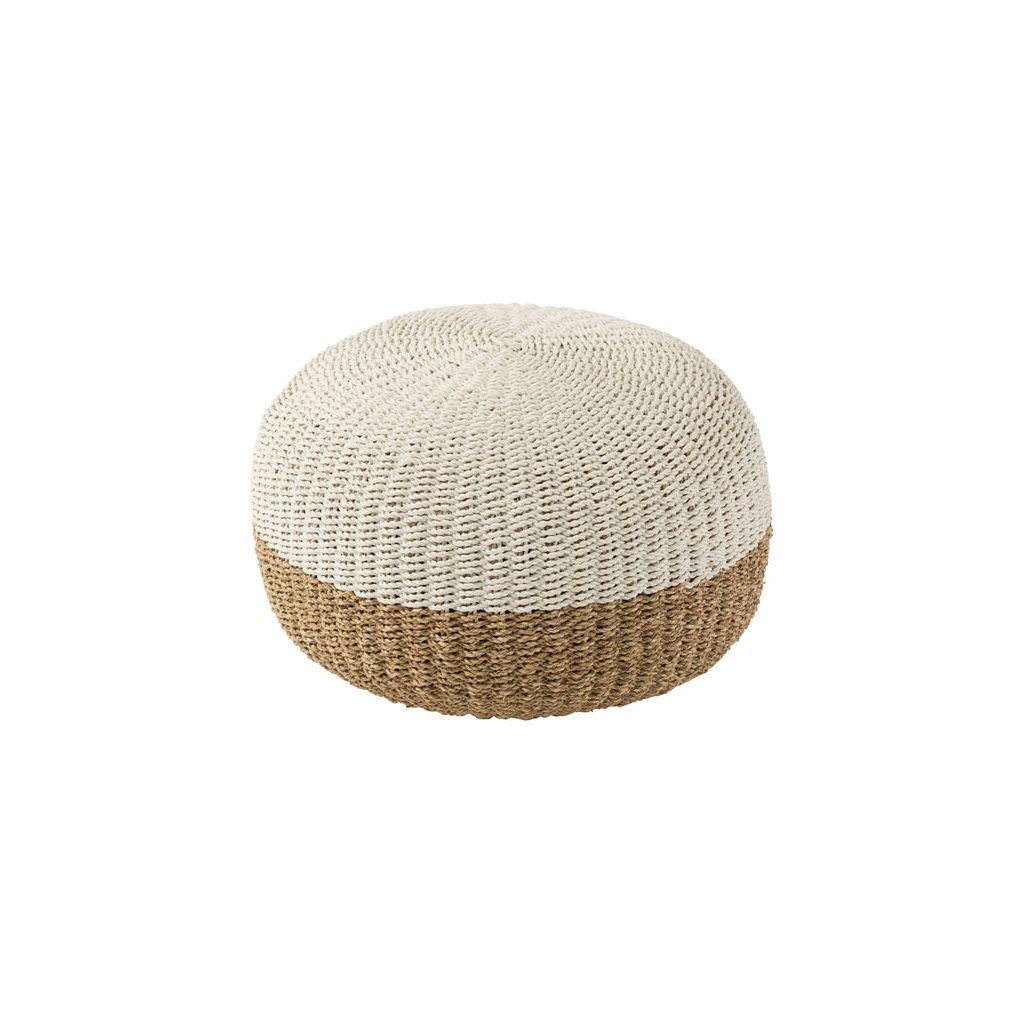 Orb Pouf in White/Natural Seagrass 