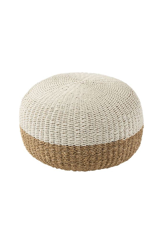 Orb Pouf in White/Natural Seagrass 