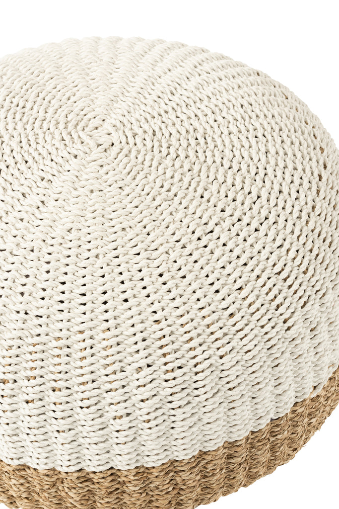 Orb Pouf in White/Natural Seagrass 