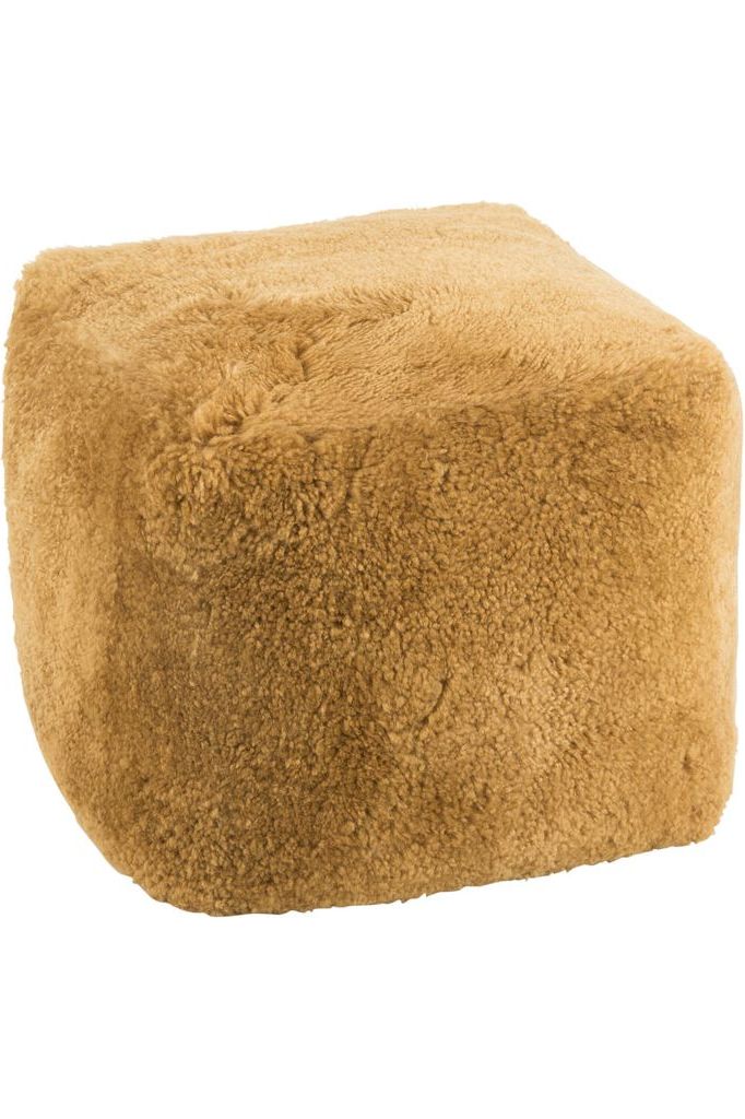 Pouf Carré en Peau de Mouton Ocre