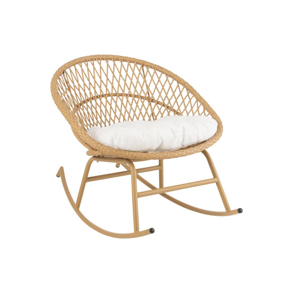 Rocking Chair + Cushion Zayo Metal/Wicker Beige