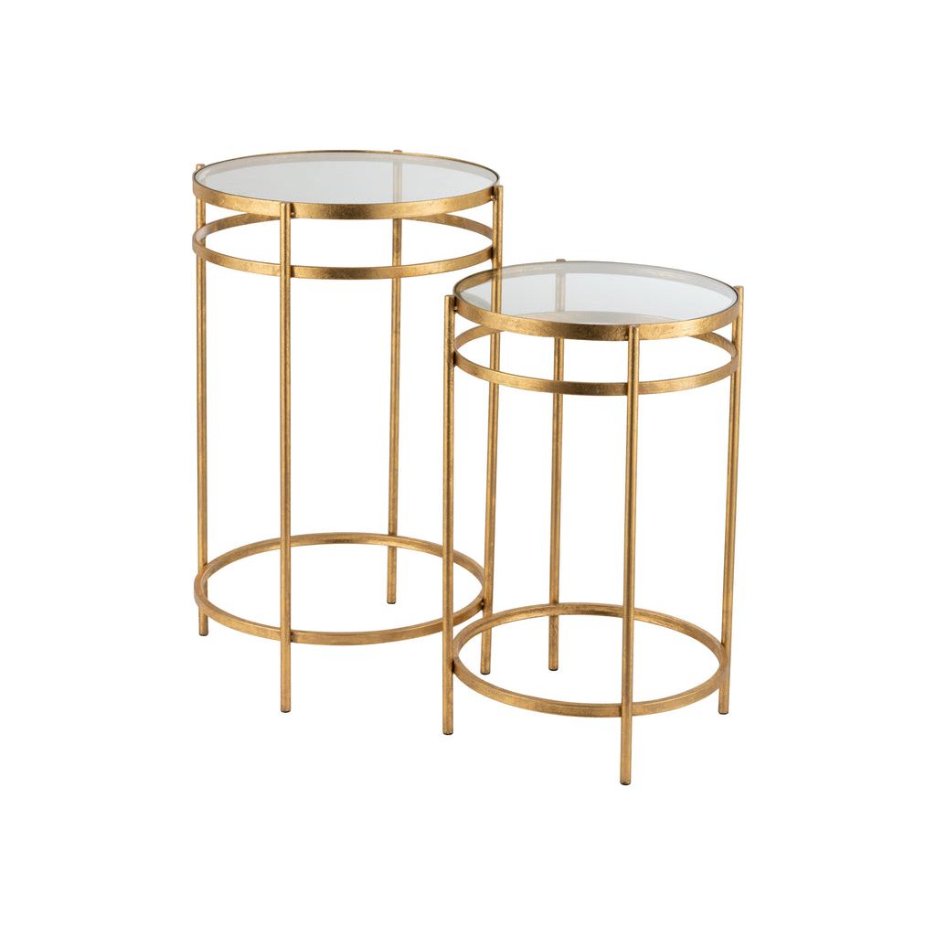 Set of 2 Laure Gold Metal Mirror Side Tables