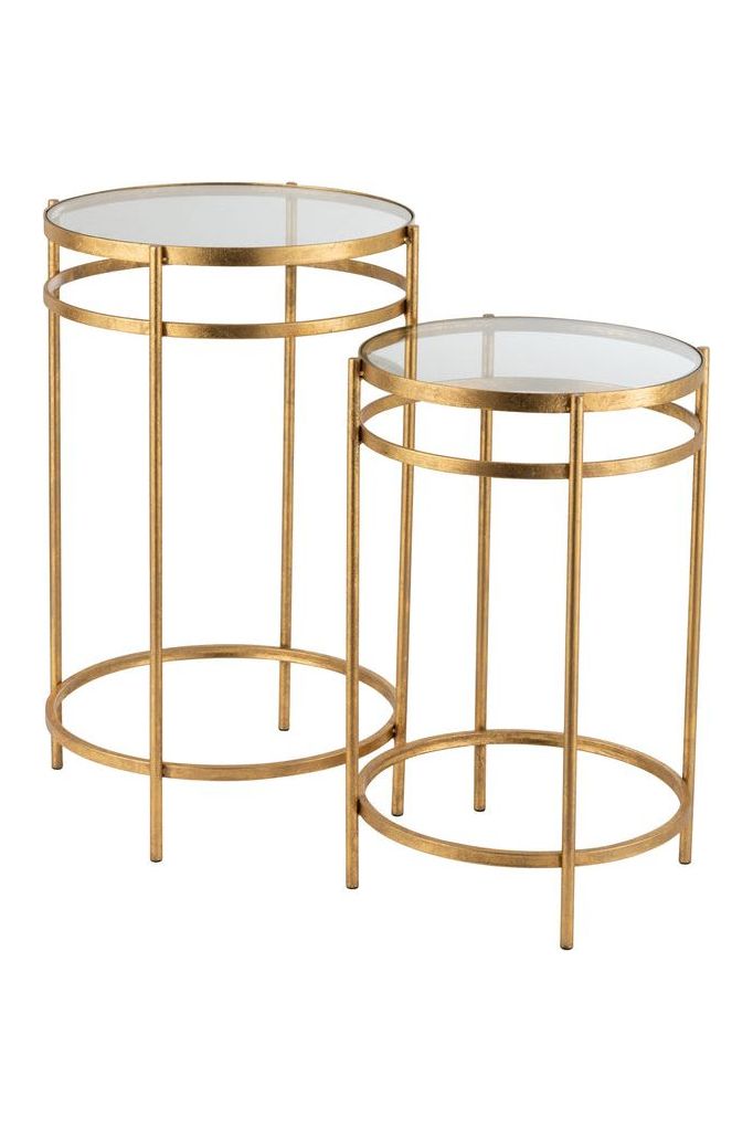 Set of 2 Laure Gold Metal Mirror Side Tables