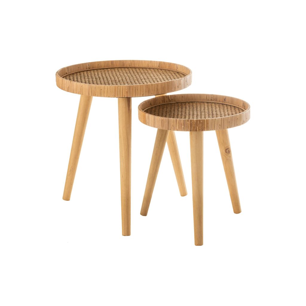 Set Of Two Round Nesting Table Tripod Natural Rattan