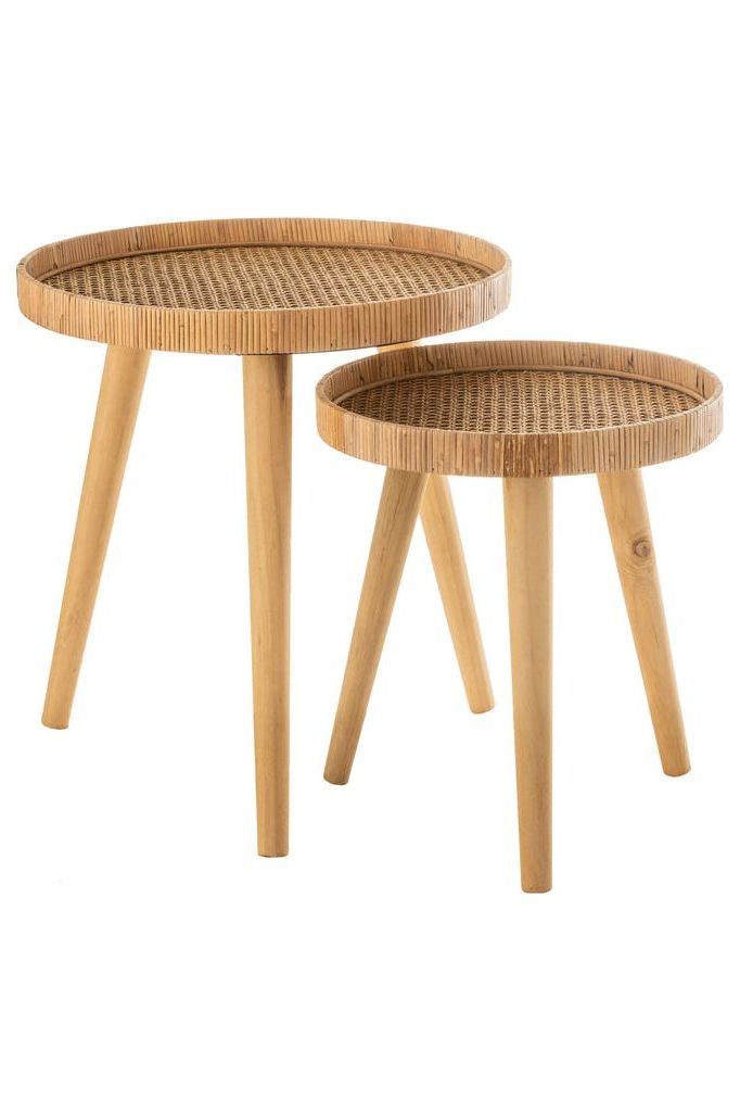 Set De deux Table Gigogne Ronde Trepied Rotin Naturel