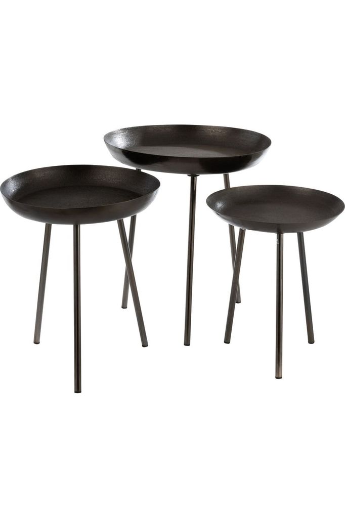 Set of 3 Side Tables Round Matt Gray Metal Top