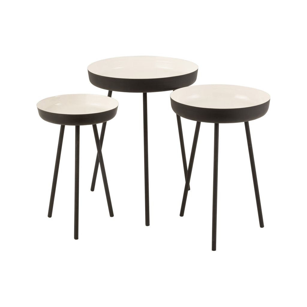 Set of 3 Black/White Metal Side Tables